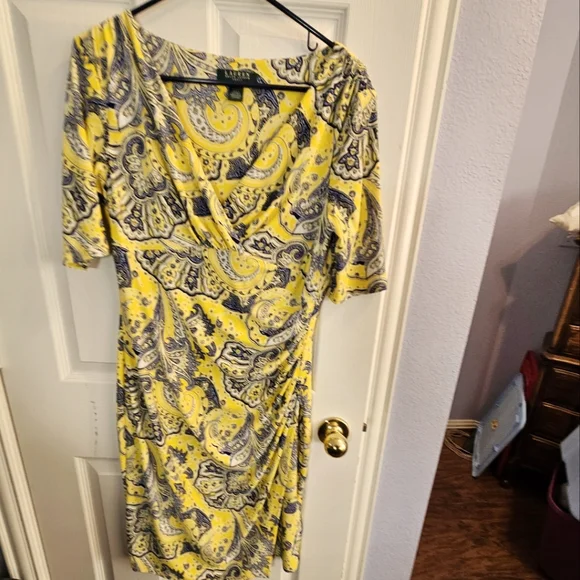 Ralph Lauren Short Sleavr Midi Faux Wrap Dress - Picture 2 of 12